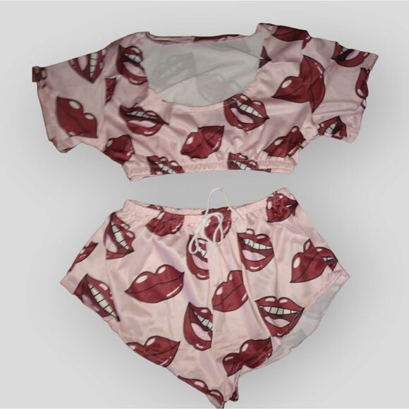 Pink Sexy Lip Print Pajamas - Picture 4 of 6